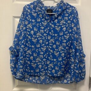 Royal Blue with White Flowered Blouse